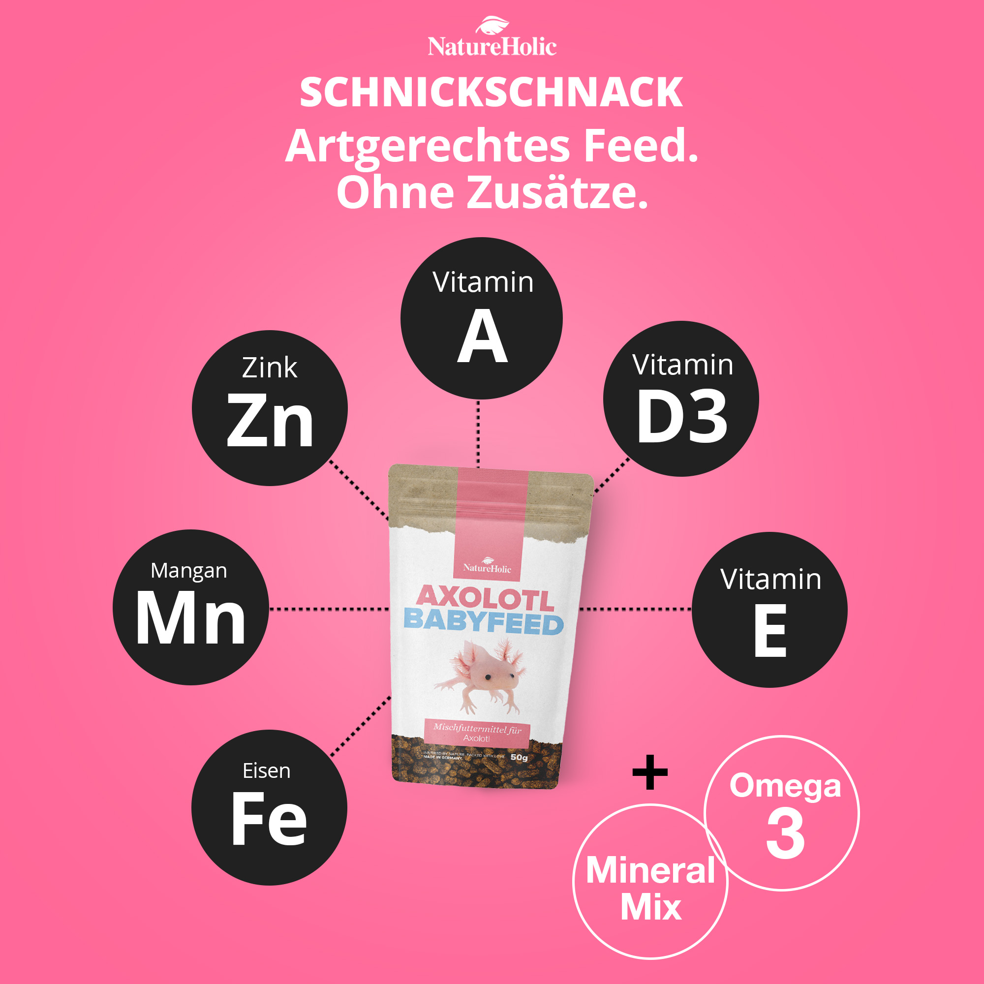 Axolotl Babyfeed mit Vit A, D3, E, Zn, Mn, Fe, Omega-3